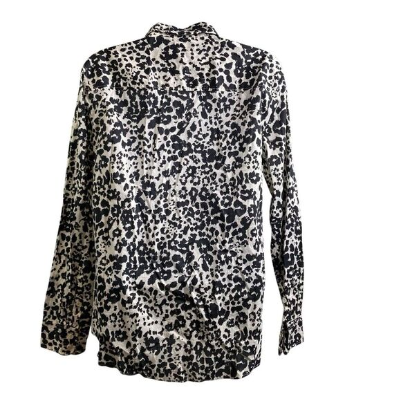 J‎ Crew Women's Black Snow Leopard Boy Shirt Size 10 Classic Cut Animal Print - Picture 2 of 15